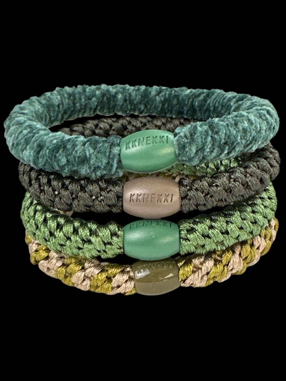 NWT KKNEKKI Authentic Original 4-Bundle Hair Ties Elastics Fall Greens